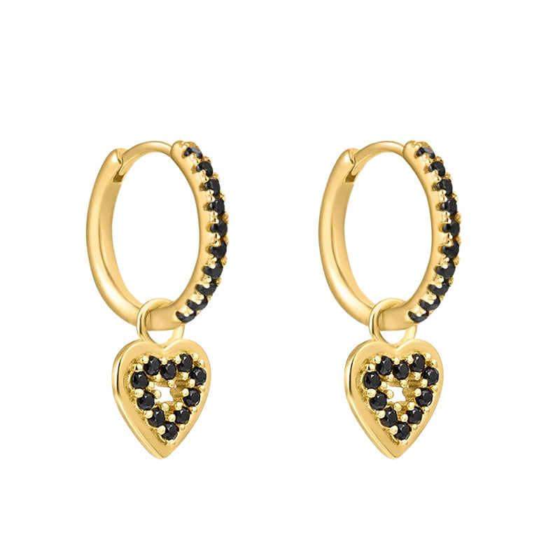 BOUCLES D'OREILLES-CŒUR NOIR EN OR