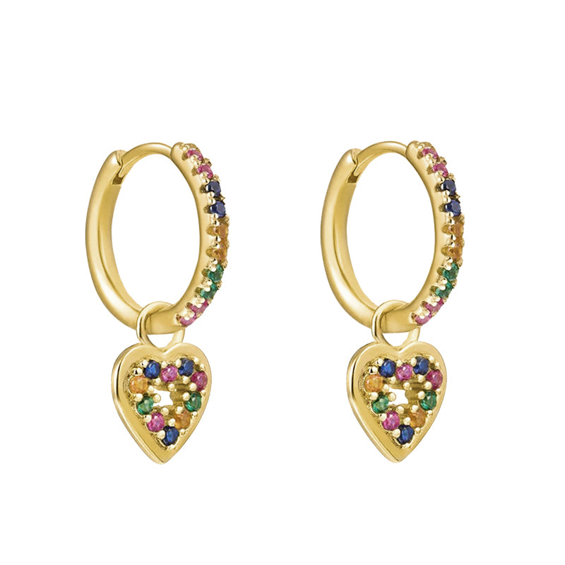 BOUCLES D'OREILLES-COEUR D'OR MULTICOULEUR