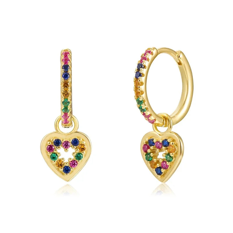 BOUCLES D'OREILLES-COEUR D'OR MULTICOULEUR