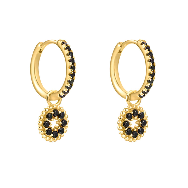 BOUCLES D'OREILLES-CERCLE NOIR ET OR