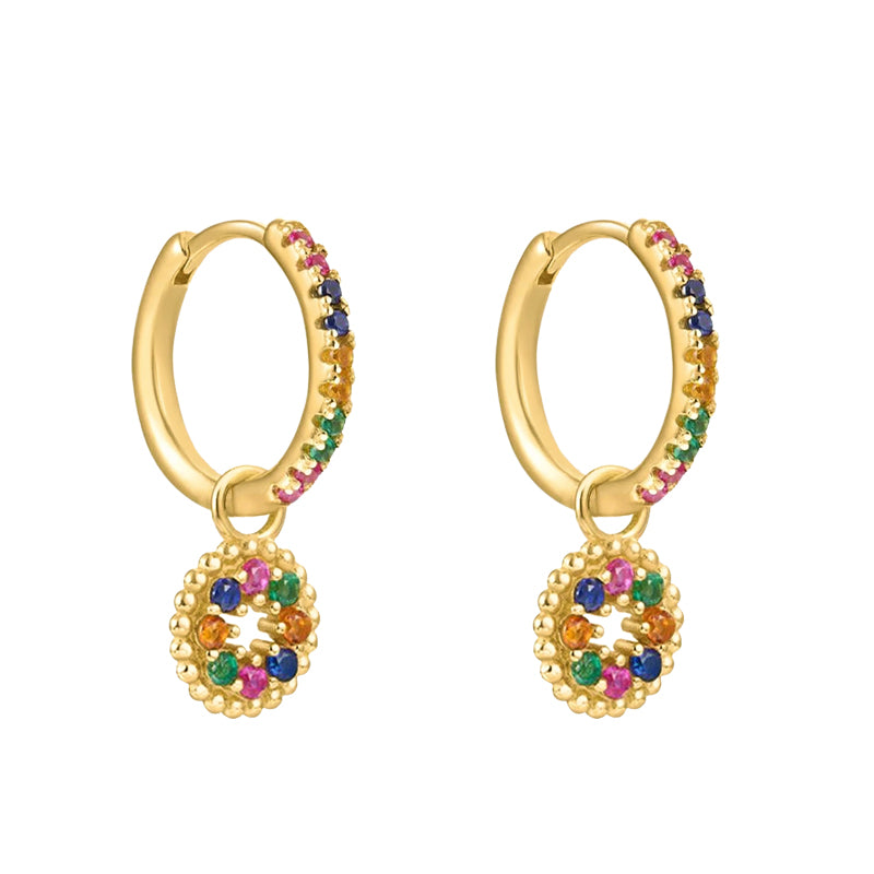 BOUCLES D'OREILLES-CERCLE MULTICOULEUR D'OR