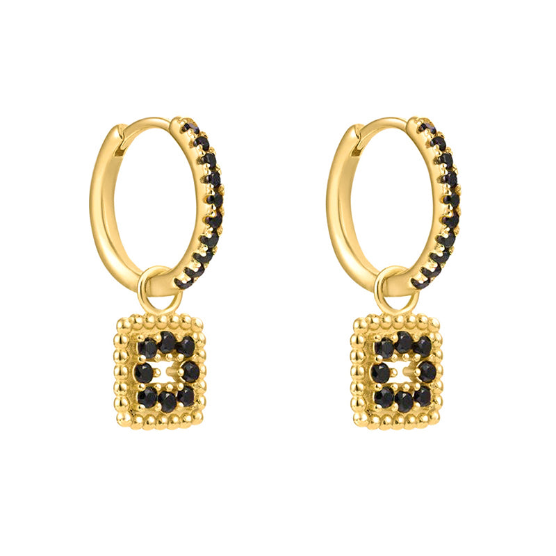 BOUCLES D'OREILLES- QUADRATES NOIR ET OR