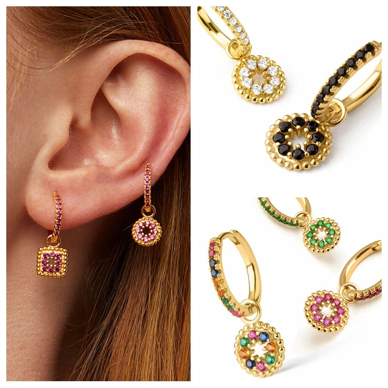 BOUCLES D'OREILLES-CERCLE MULTICOULEUR D'OR