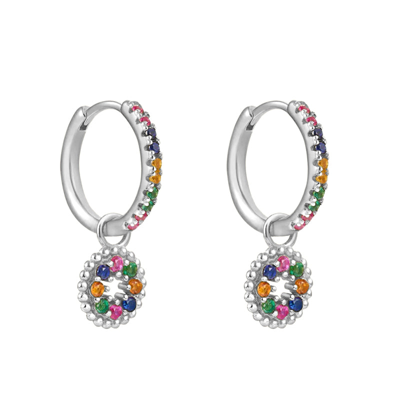 BOUCLES D'OREILLES-CERCLE D'ARGENT MULTICOULEUR